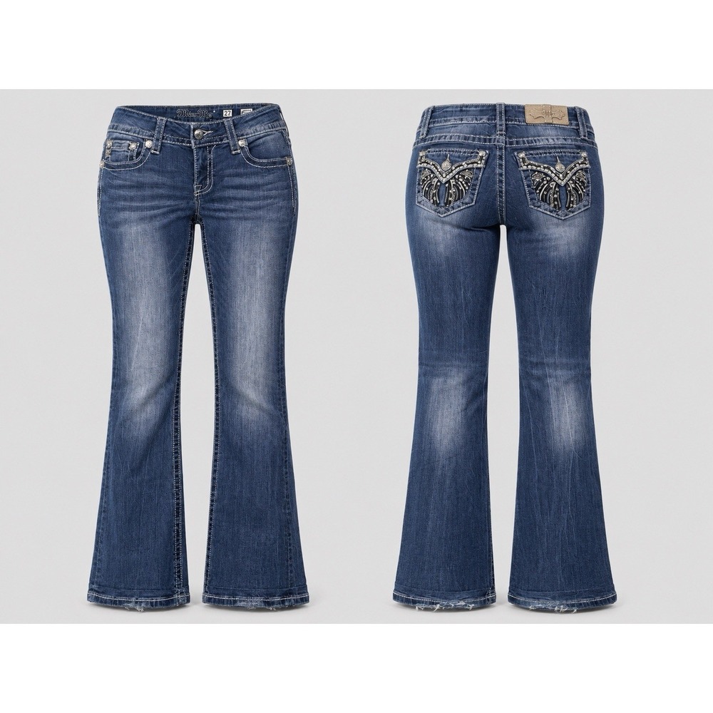 Miss Me  BootJeans WOMENS 27 Blue  Slim Embellished  WHISKERING angel wings